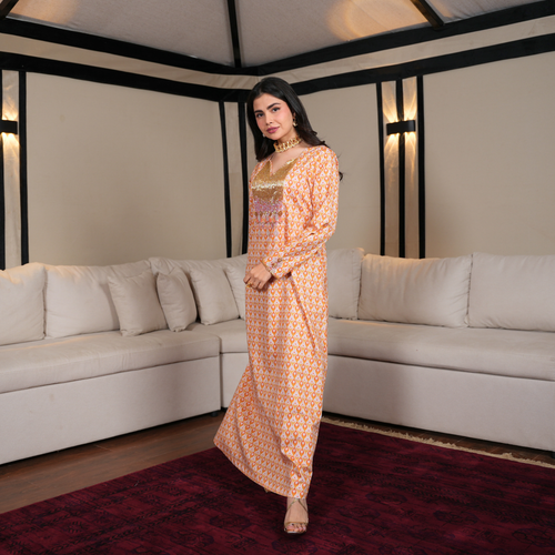 Hand-Beaded Cotton Kaftan, QAR 775