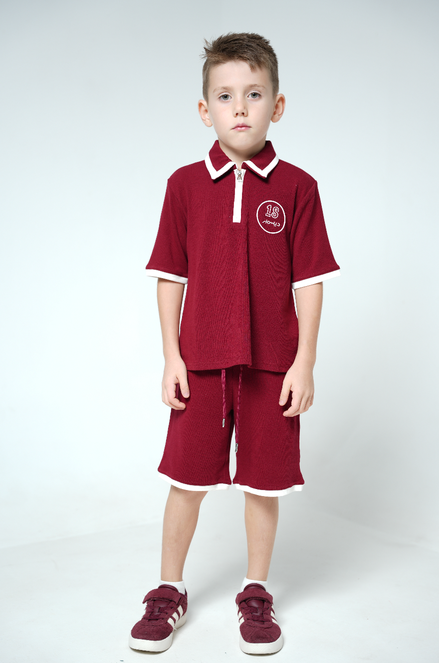 Maroon Polo & Shorts Set, Qatar National Day