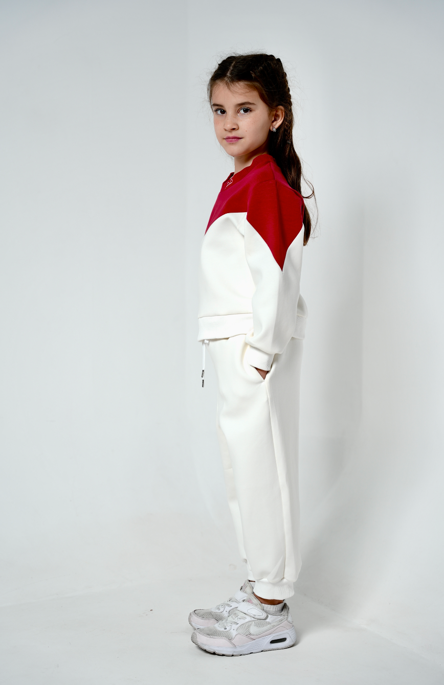 White & Maroon Sweater & Jogger Set, Qatar National Day