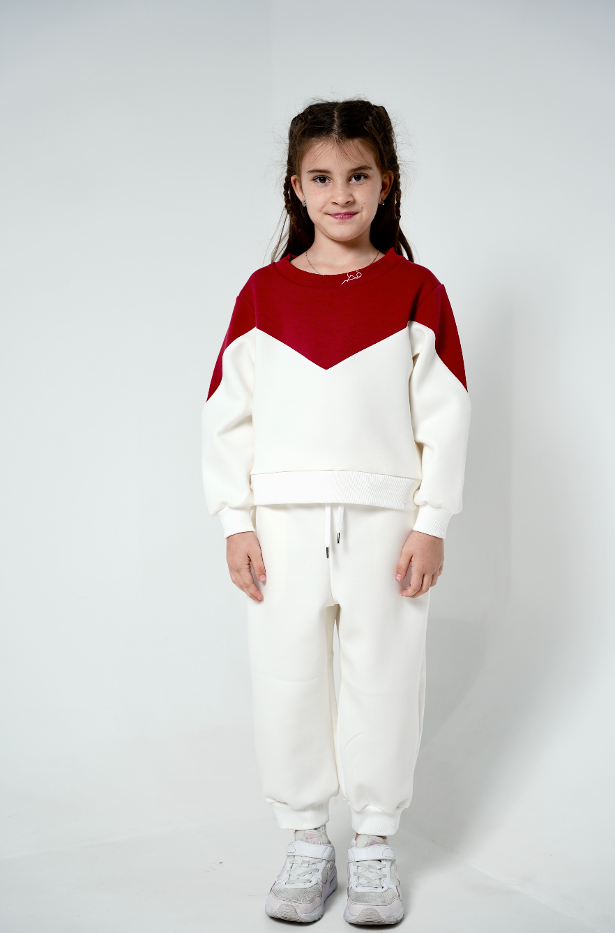 White & Maroon Sweater & Jogger Set, Qatar National Day