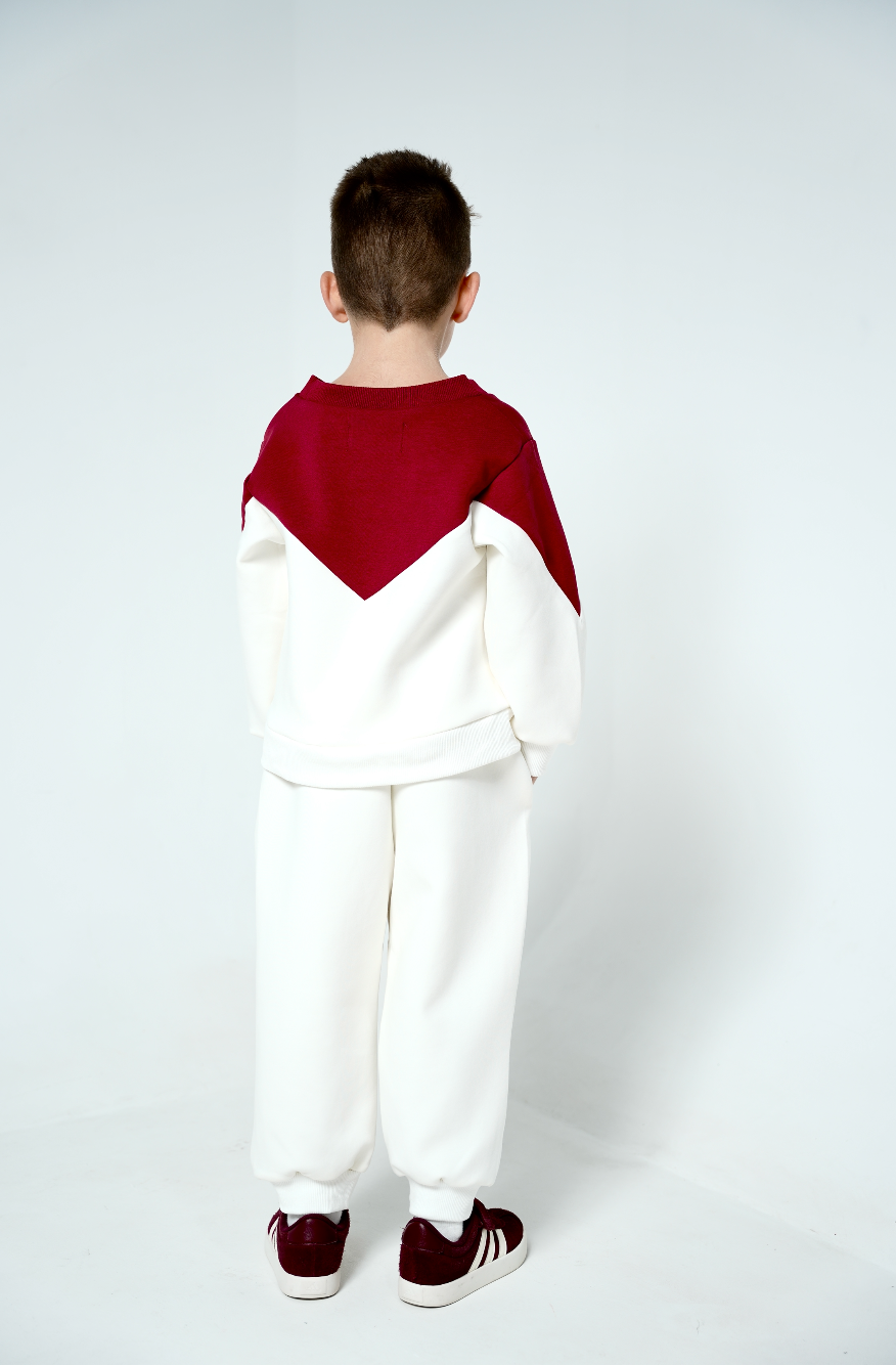 White & Maroon Sweater & Jogger Set, Qatar National Day